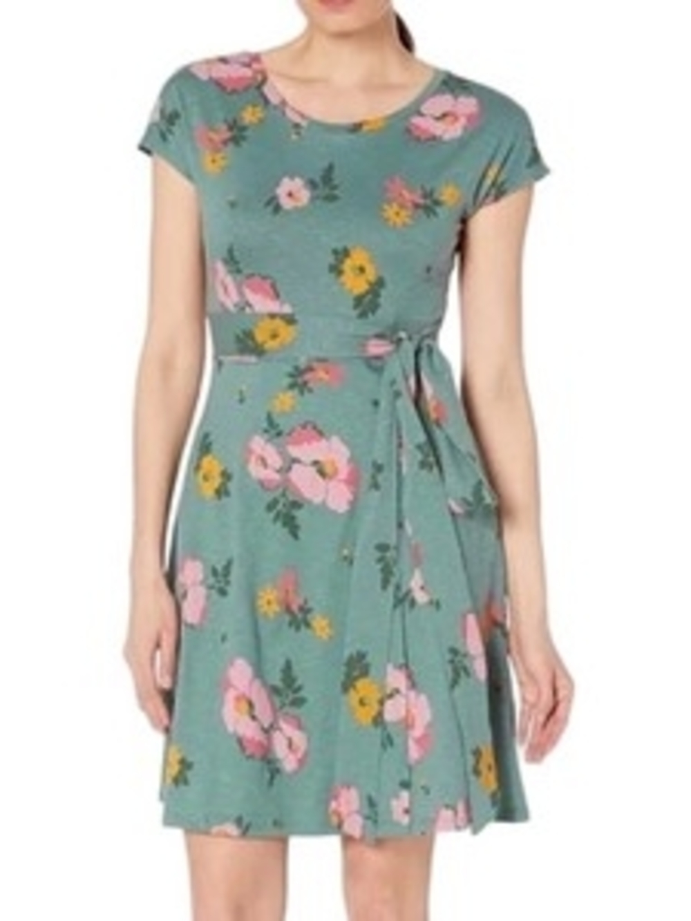 Toad&Co Teal Floral Slit Detail Short Sleeve Dress, Size M